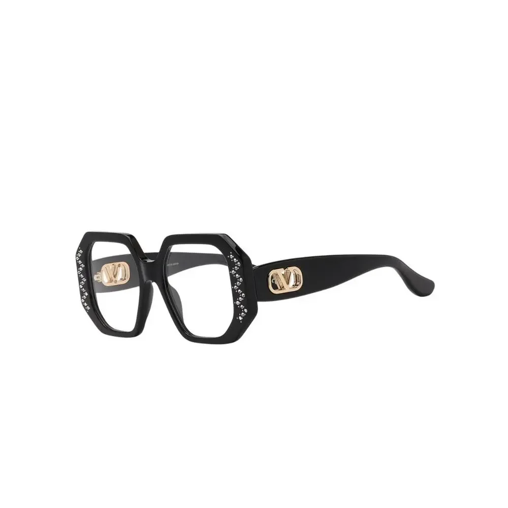 New Valentino VG0003O 004 Black Oversized Crystal-Embellished Square Eyeglasses